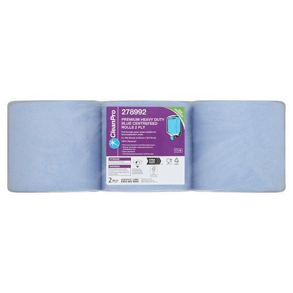 CleanPro Premium Heavy Duty Blue Centrefeed Rolls 2ply x 6 Rolls