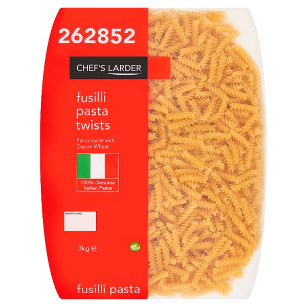 3kg Chef's Larder Fusilli Pasta Twists - Bulk Food Ration Storage