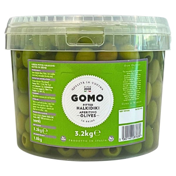 3.2kg Gomo Pitted Halkidiki Aperitivo Olives in Brine - Bulk Food Ration Storage