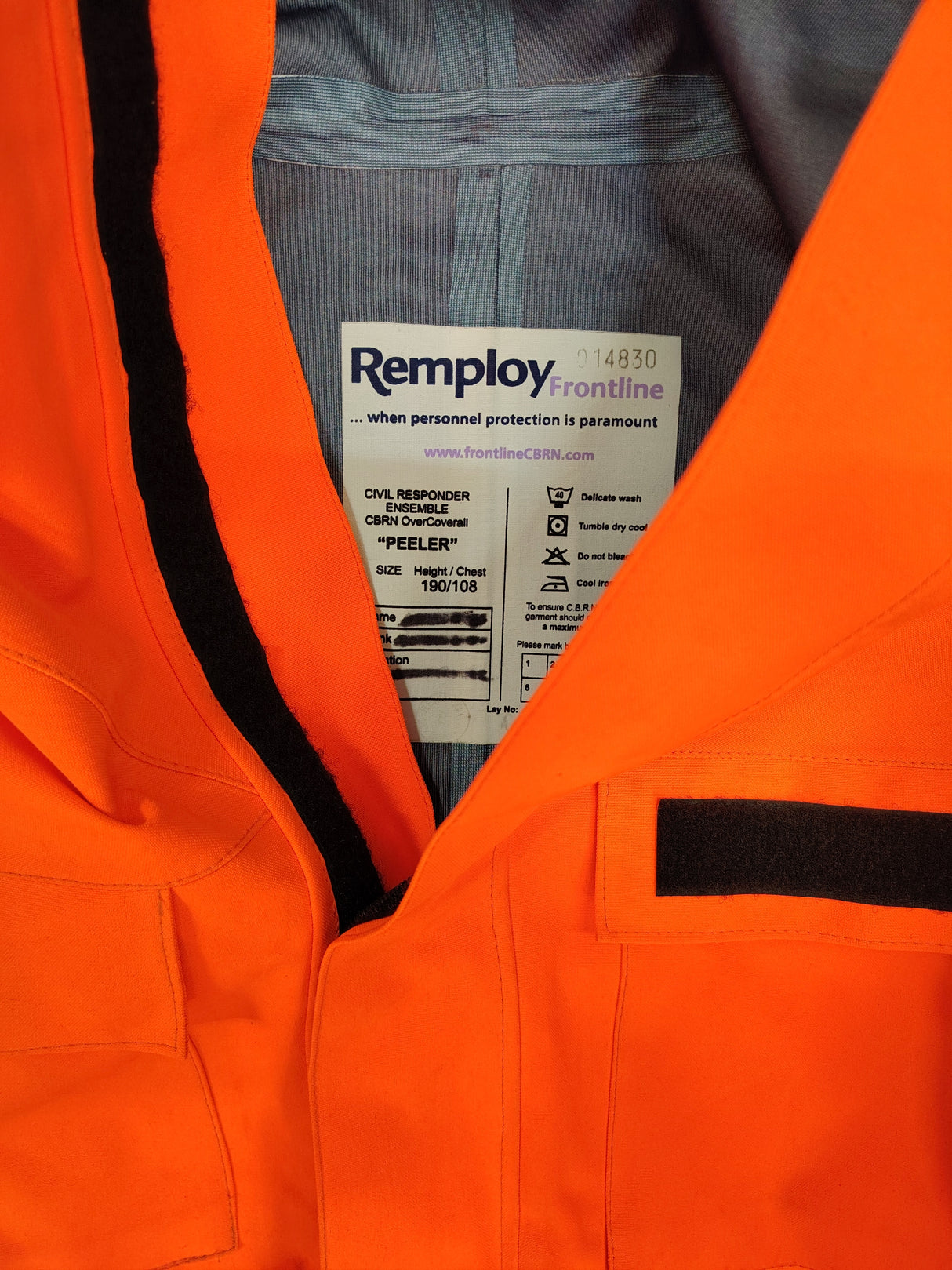 Remploy CBRN NBC Hi-Viz Orange Peeler Suit