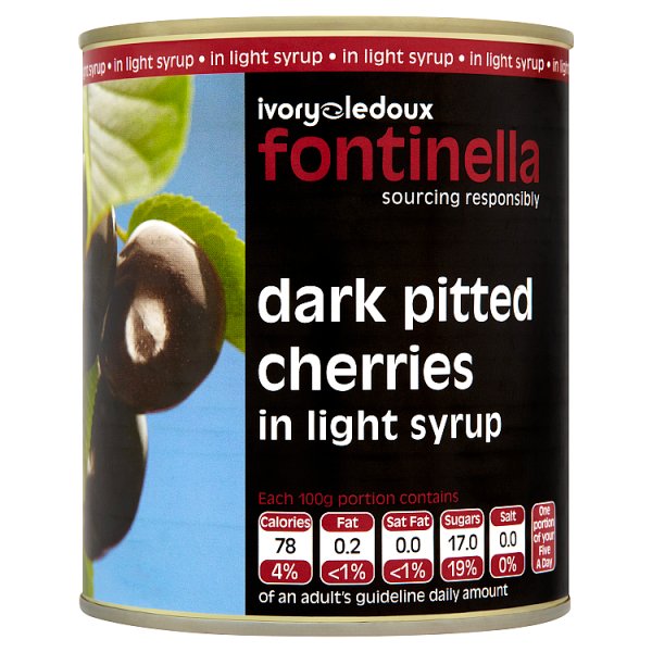 810g Fontinella Dark Pitted Cherries in Light Syrup - Bulk Food Ration Storage