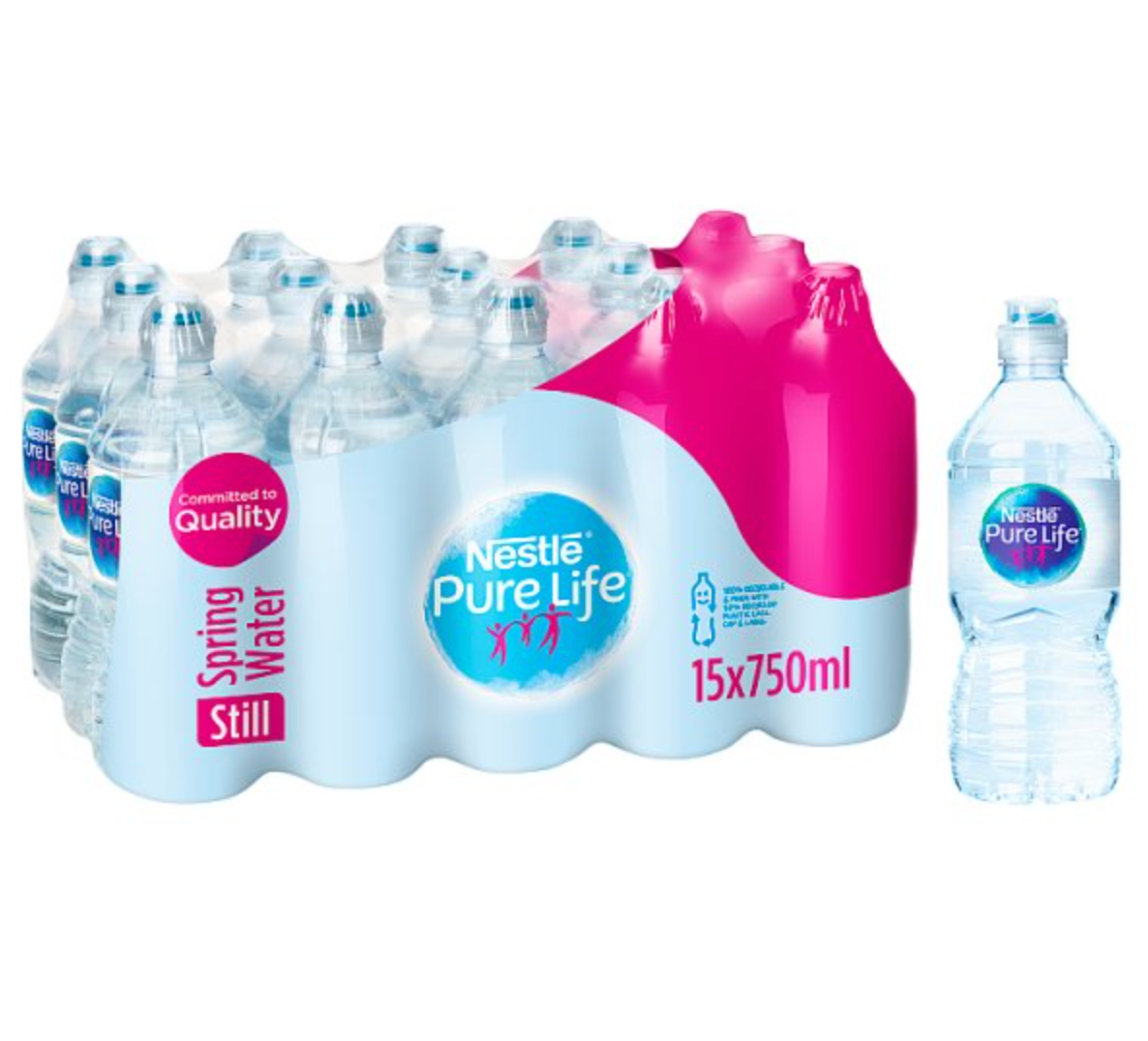 Case of 15 Nestle Pure Life Still Spring Water Sports Cap 750ml