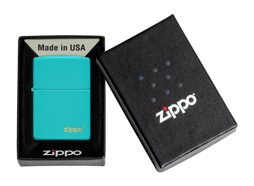 Zippo Flat Turquoise Lighter with Zippo Logo