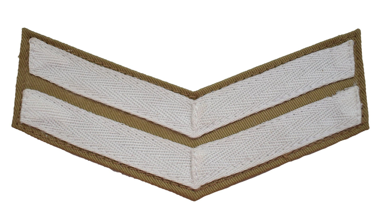 British Military 2 Bar Corporal Chevron White & Brown Badge