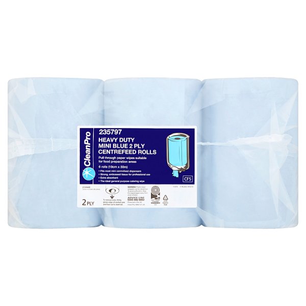CleanPro Heavy Duty Mini Blue Centrefeed Rolls 2 Ply x 6 Rolls