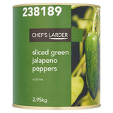 2.95kg Chef's Larder Sliced Green Jalapeno Peppers in Brine - Bulk Food Ration Storage