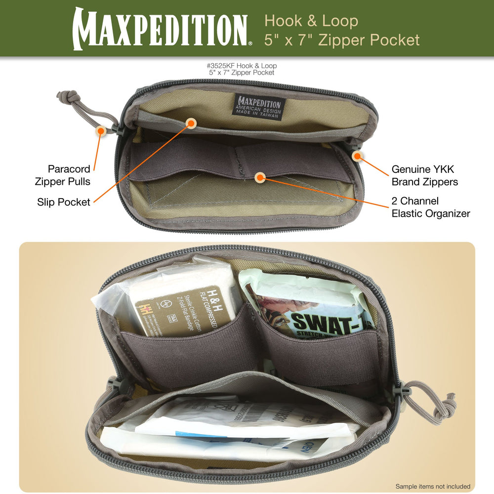 Maxpedition Hook-&-Loop 5" x 7" Khaki-Foliage Zipper Pocket