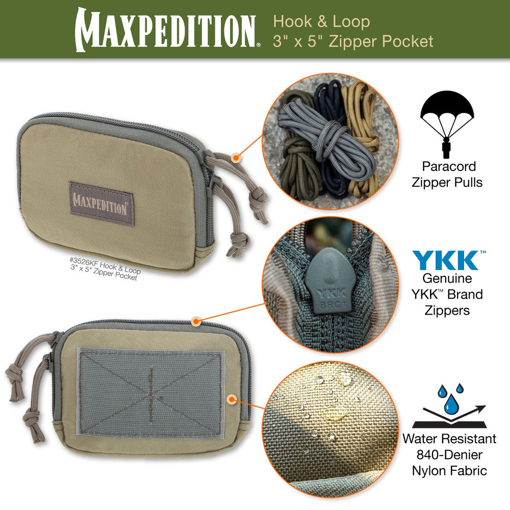 Maxpedition Hook-&-Loop 3" x 5" Khaki-Foliage Zipper Pocket