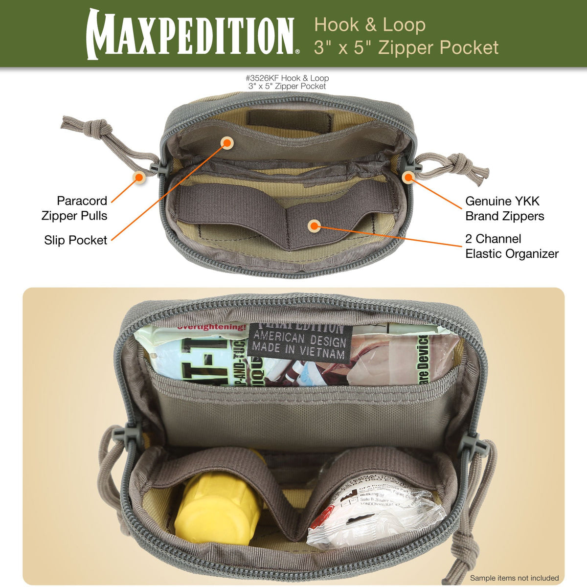 Maxpedition Hook-&-Loop 3" x 5" Khaki-Foliage Zipper Pocket