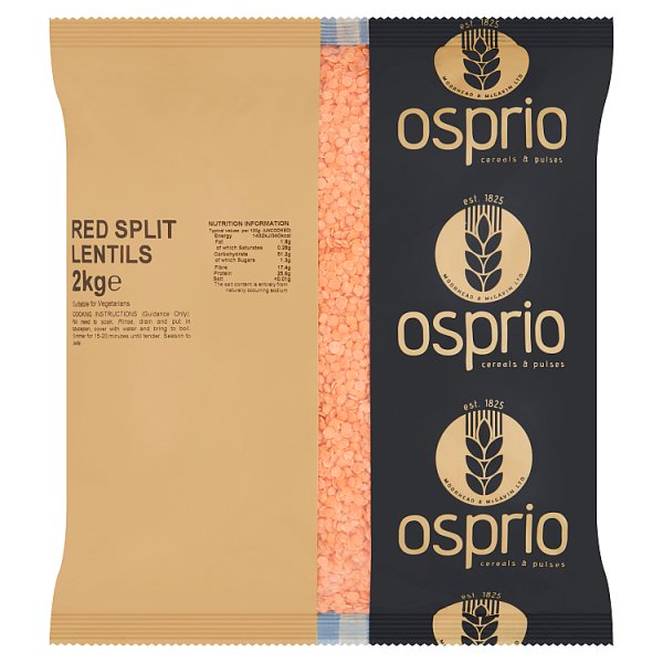2kg Osprio Red Split Lentils - Bulk Food Ration Storage