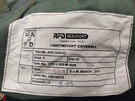 British Military RFD Beaufort Lightweight Green Flight Coverall
