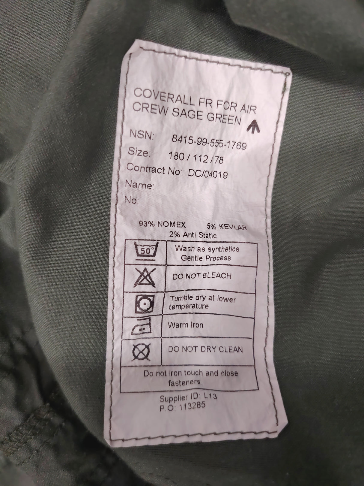 British Military Fire Retardant Air Crew Coveralls - Sage Green