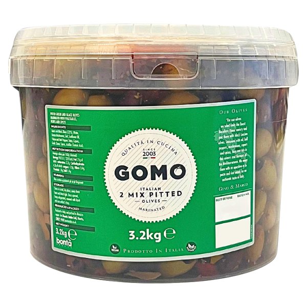 3.2kg Gomo 2 Italian Mix Pitted Olives - Bulk Food Ration Storage