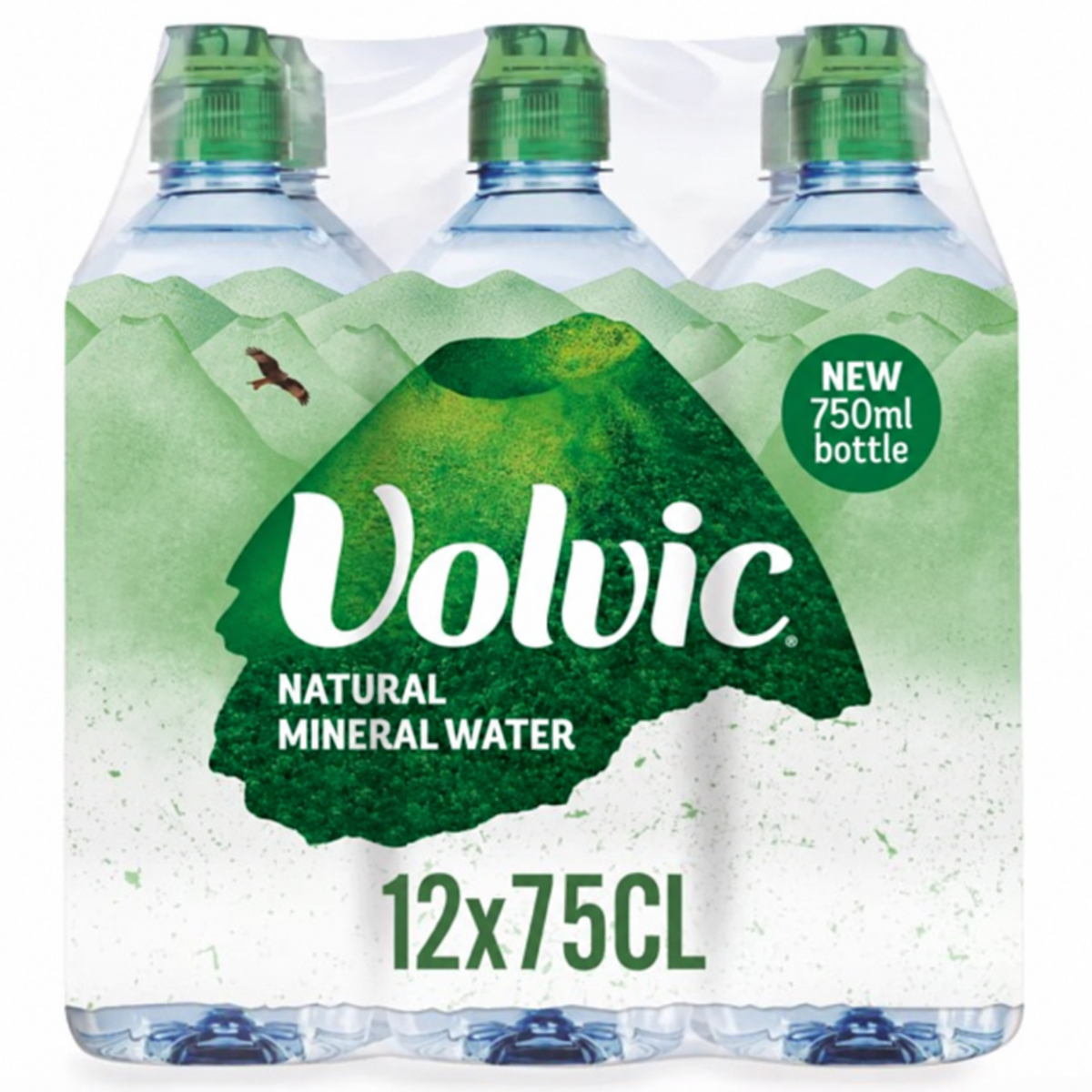 Case of 12 Volvic Natural Bottled Mineral Still Water 75cl