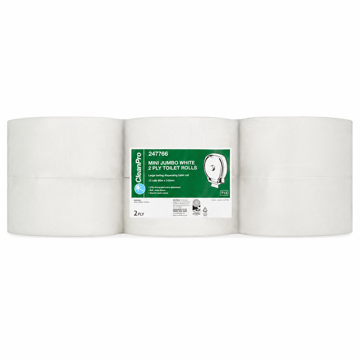 CleanPro Mini Jumbo White 2 Ply 12 Toilet Rolls