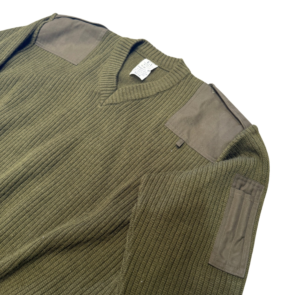 French Military Army OD Green Wool V-Neck Pullover Sweater