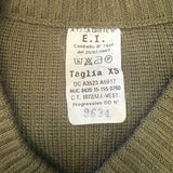 French Military Army OD Green Wool V-Neck Pullover Sweater