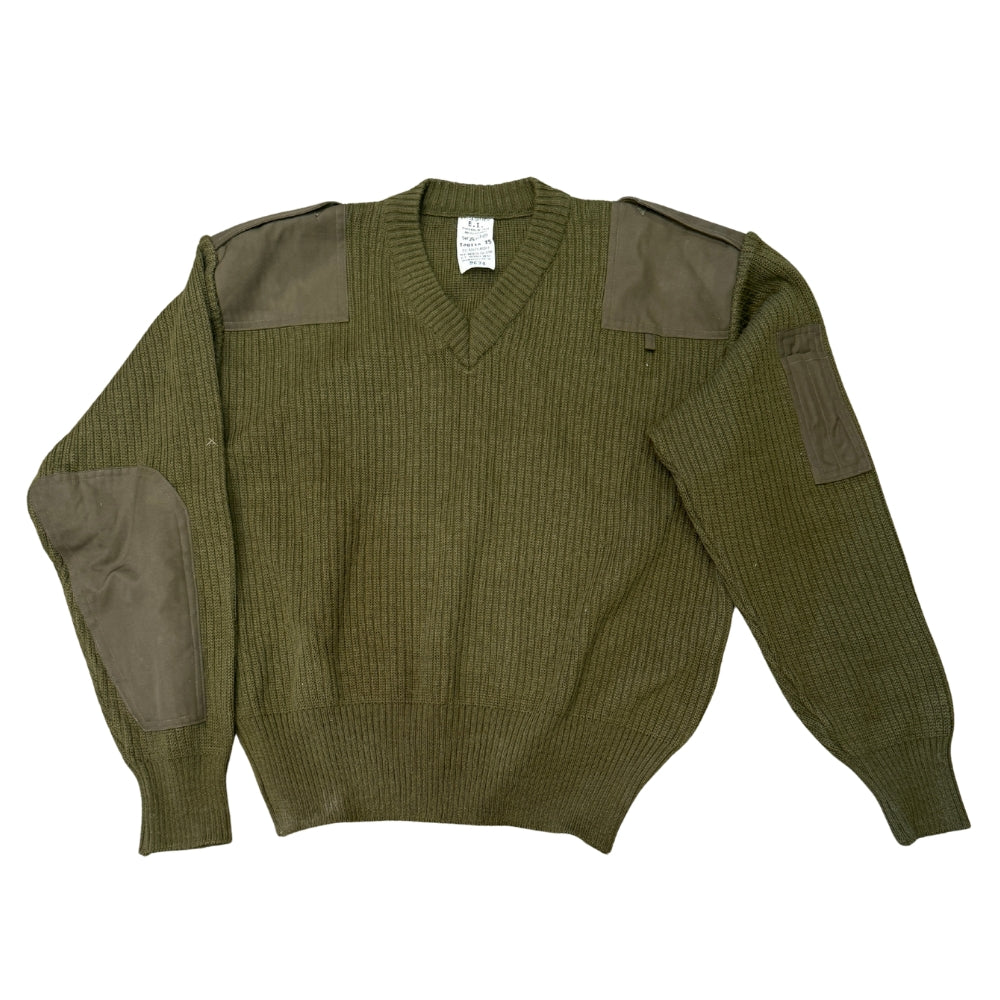 French Military Army OD Green Wool V-Neck Pullover Sweater