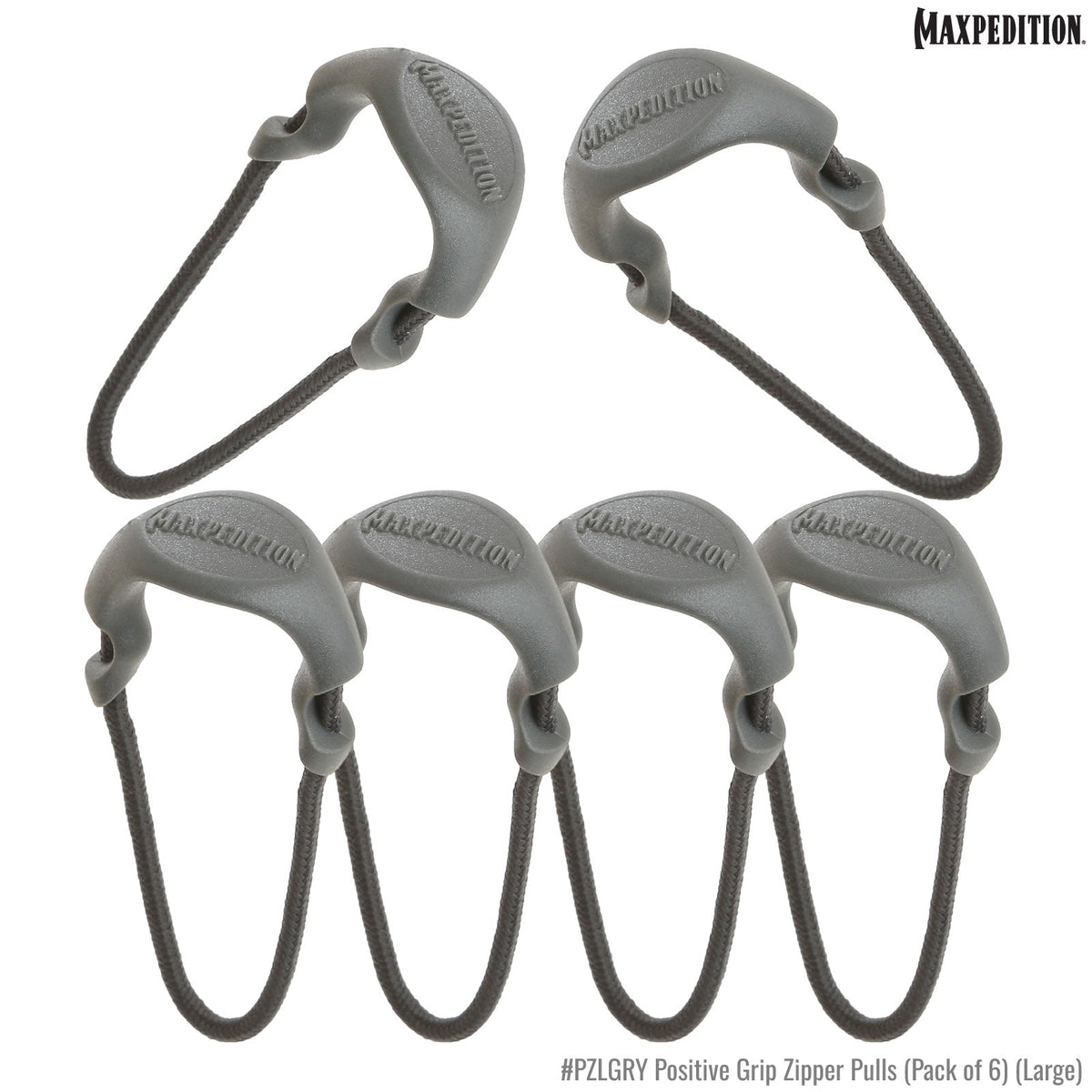 Maxpedition Large Grey  PZL Positive Zipper Pulls Pack of 6