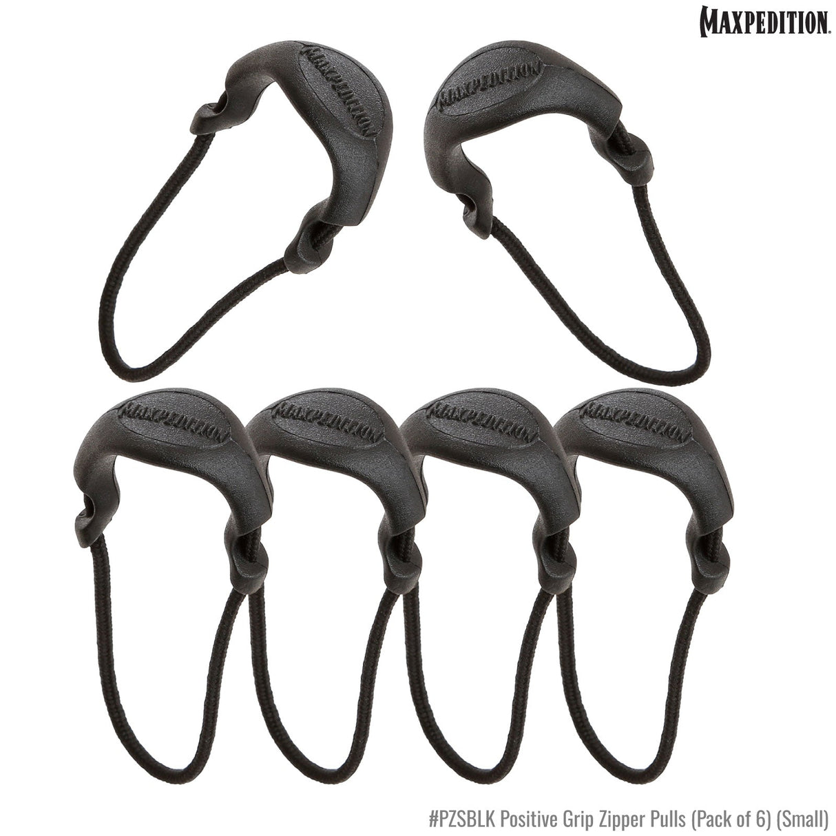 Maxpedition Small Black PZL Positive Grip Zipper Pulls Pack of 6