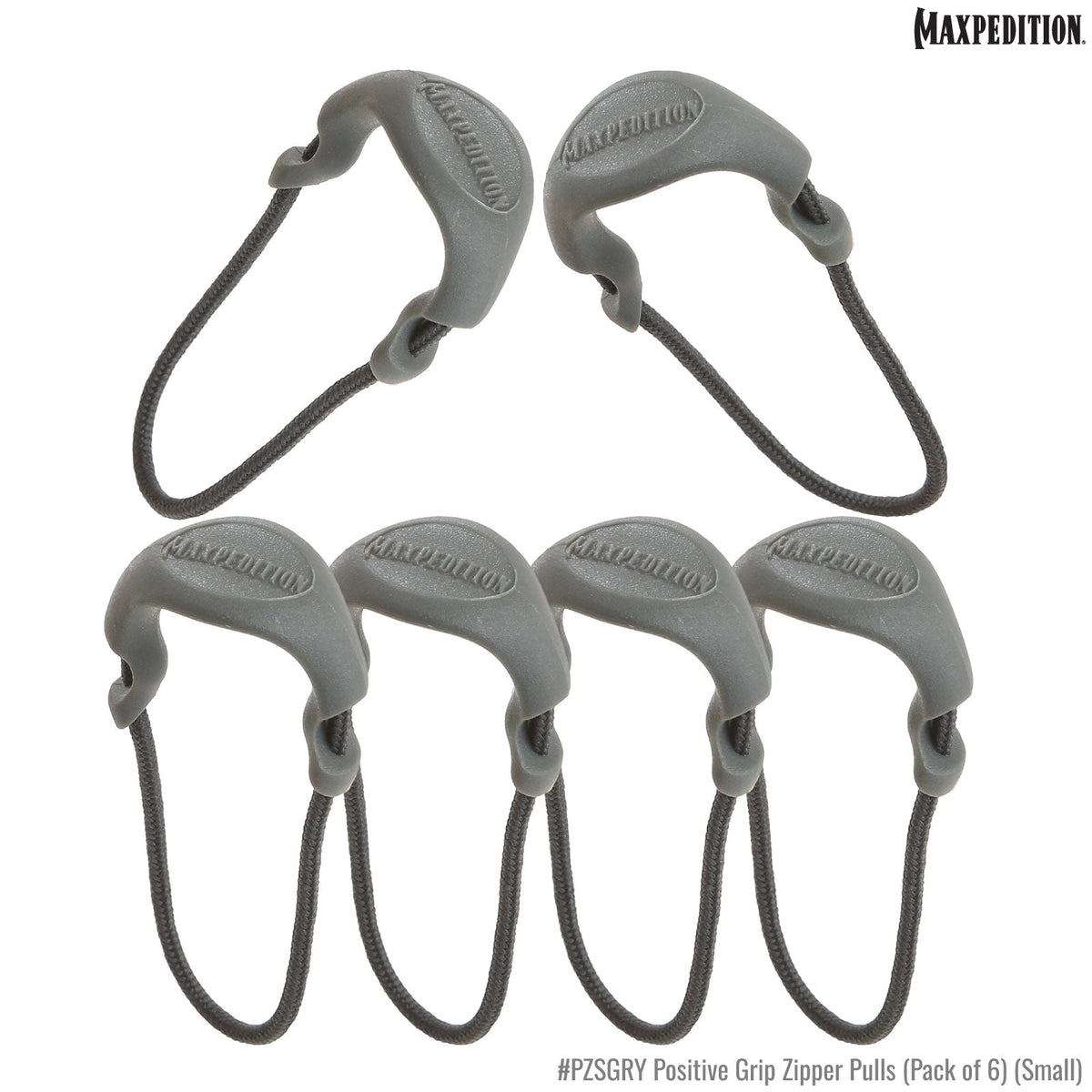Maxpedition Small Grey PZL Positive Grip Zipper Pulls Pack of 6