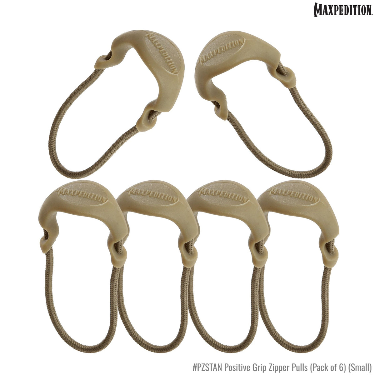 Maxpedition Small Tan PZL Positive Grip Zipper Pulls Pack of 6