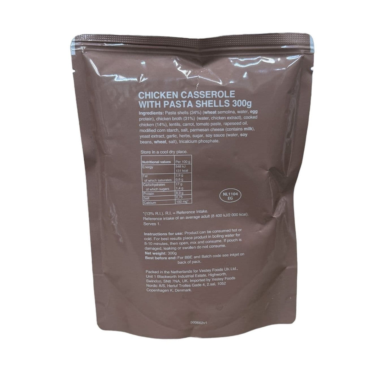 British Military Ration Main Meal Pouch - Chicken Casserole With Pasta Shells 300g