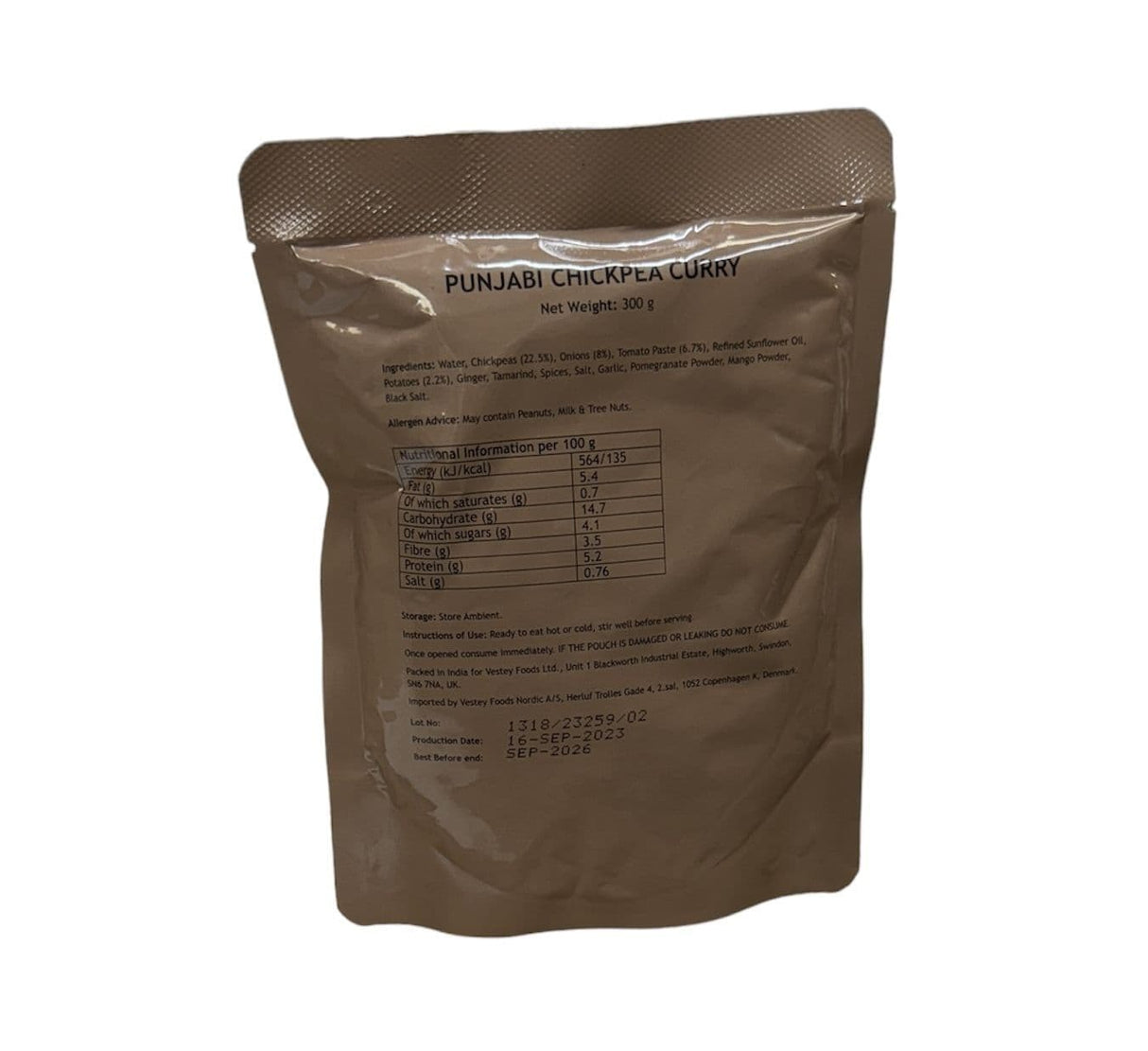 British Military Ration Main Meal Pouch - Punjabi Chickpea Curry 300g