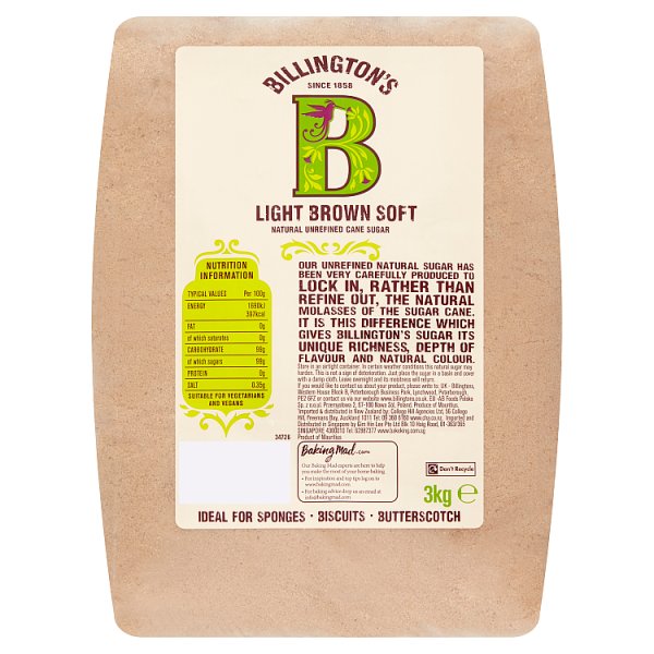 3kg Billington's Light Brown Soft Natural Unrefined Cane Sugar - Bulk Food Ration Storage