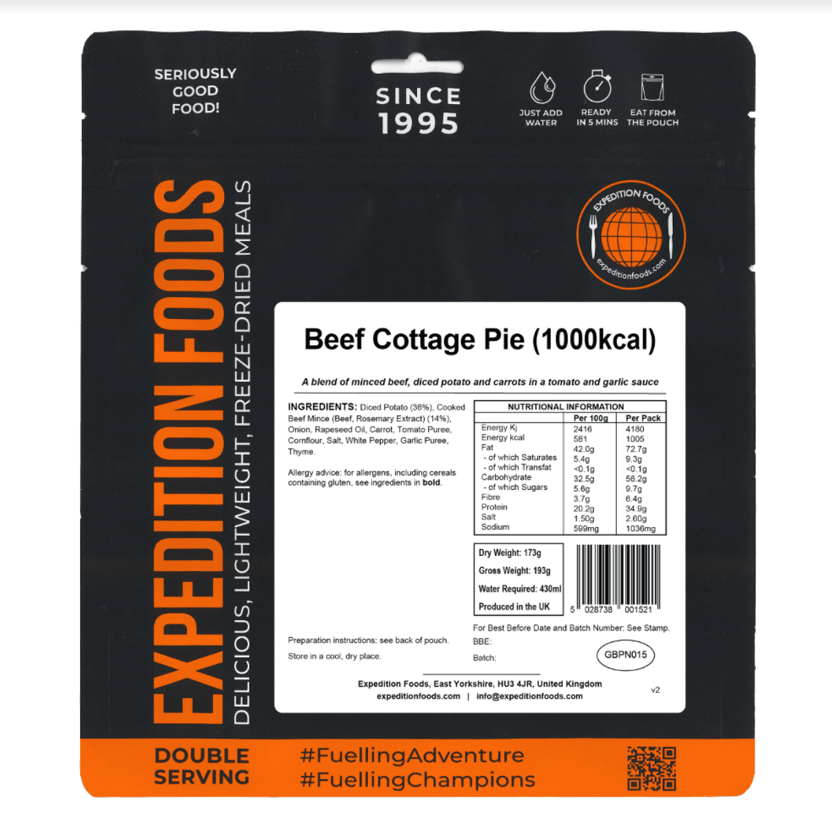 Expedition Foods Freeze Dried Meal Pouch - Beef Cottage Pie - Various Sizes