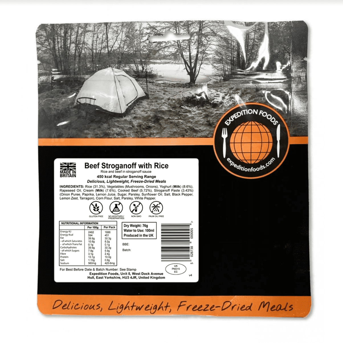 Expedition Foods Freeze Dried Meal Pouch - Beef Stroganoff With Rice - Various Sizes