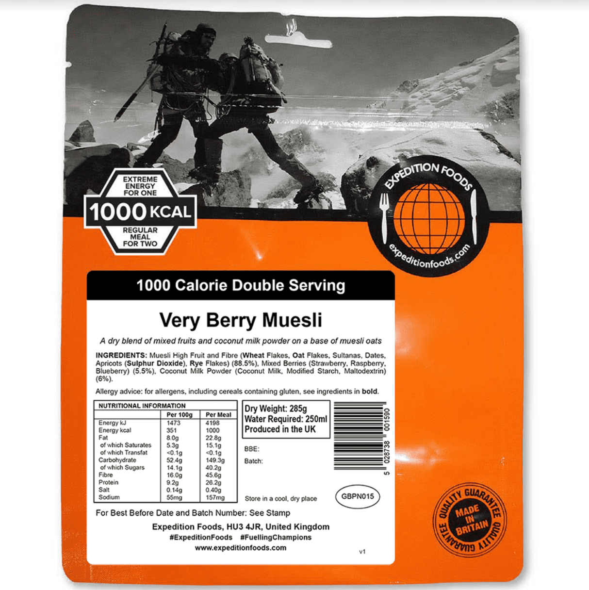 Expedition Foods Freeze Dried Meal Pouch - Breakfast Very Berry Muesli - Various Sizes
