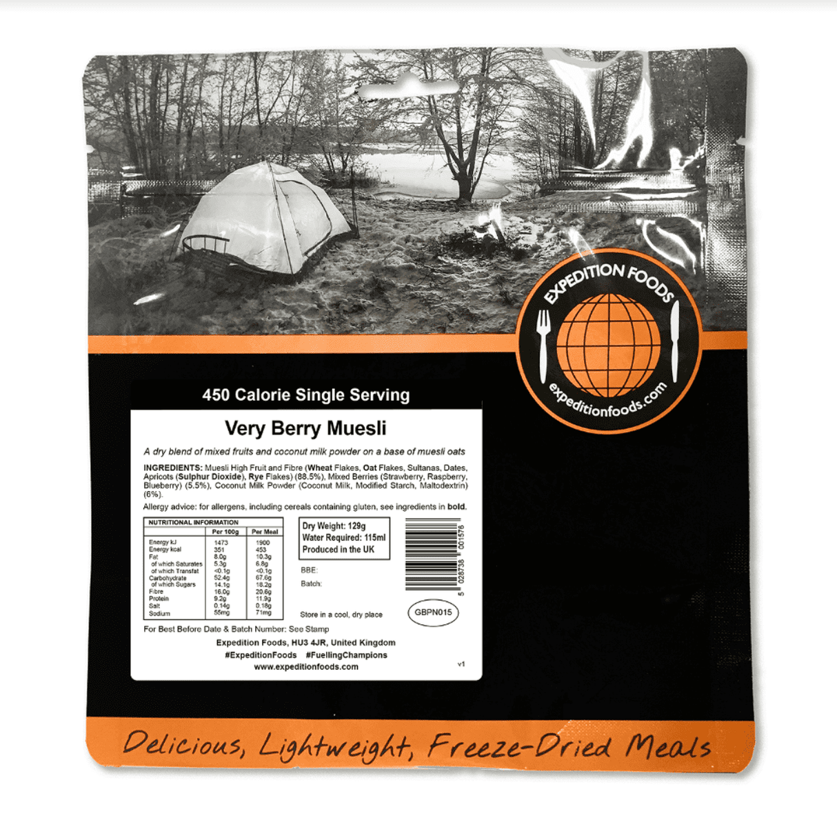 Expedition Foods Freeze Dried Meal Pouch - Breakfast Very Berry Muesli - Various Sizes