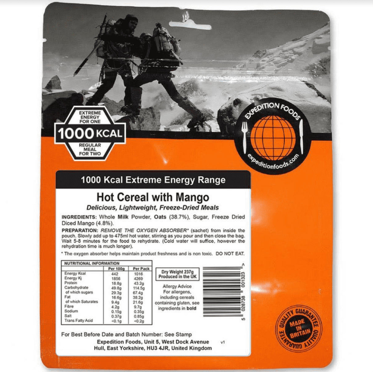 Expedition Foods Freeze Dried Meal Pouch - Hot Cereal With Mango - Various Sizes