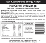 Expedition Foods Freeze Dried Meal Pouch - Hot Cereal With Mango - Various Sizes