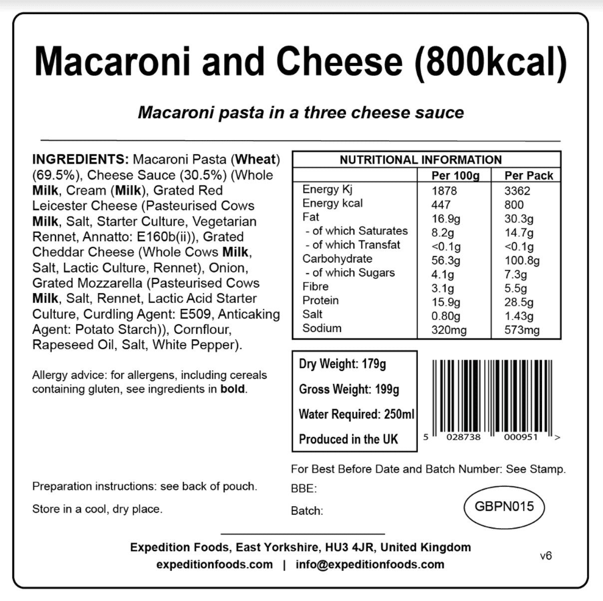 Expedition Foods Freeze Dried Meal Pouch - Macaroni And Cheese - Various Sizes