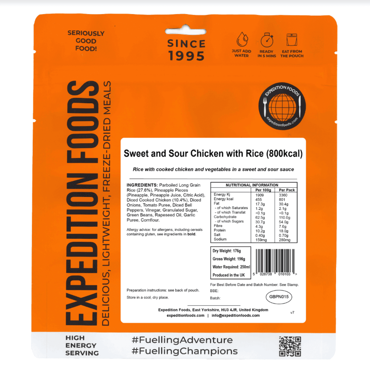 Expedition Foods Freeze Dried Meal Pouch - Sweet And Sour Chicken With Rice - Various Sizes