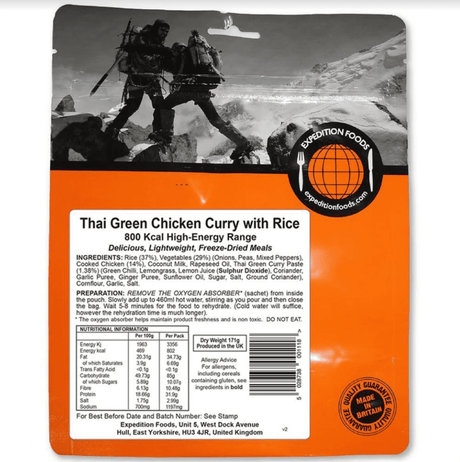Expedition Foods Freeze Dried Meal Pouch - Thai Green Chicken Curry With Rice - Various Sizes