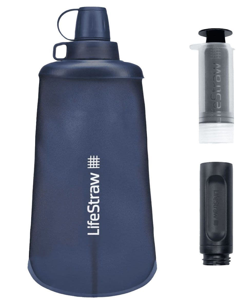 LifeStraw Peak Series Collapsible Squeeze 1L Bottle With Filter - Mountain Blue